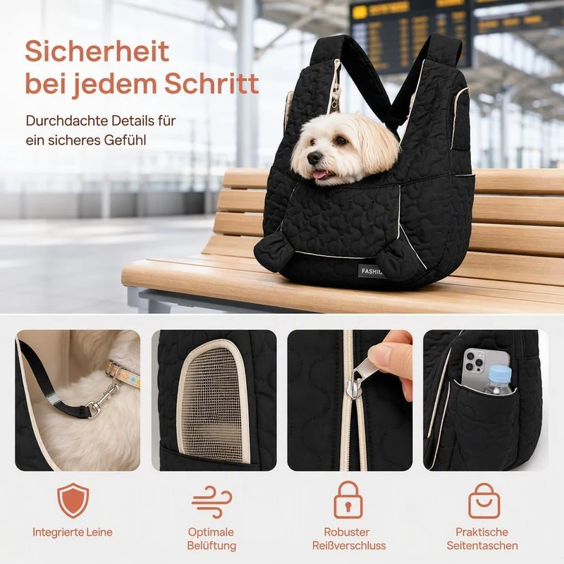 Hundetragetasche Für Kleine Hunde bis 10kg, Hunderucksack Schwarz