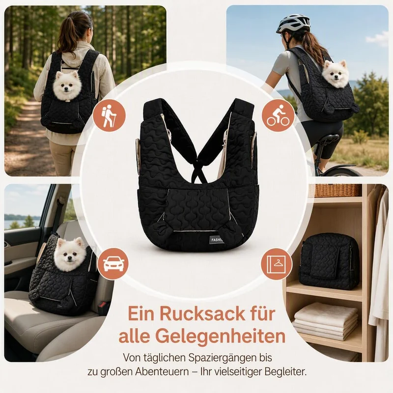 Hundetragetasche Für Kleine Hunde bis 10kg, Hunderucksack Schwarz
