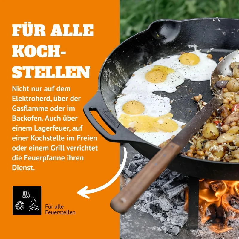 Petromax Feuerpfanne mit Henkeln - Gusseisen Pfanne, Induktion & Gas - 50 50 cm, 50 cm