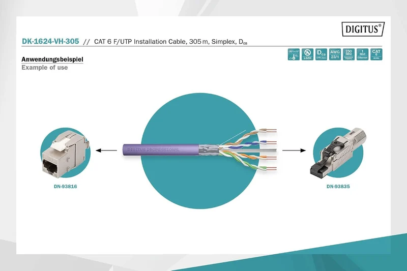 DIGITUS 305 m Cat 6 Netzwerkkabel - F-UTP Simplex - BauPVO Dca - LSZH Halogenfrei - 250 MHz Kupfer A