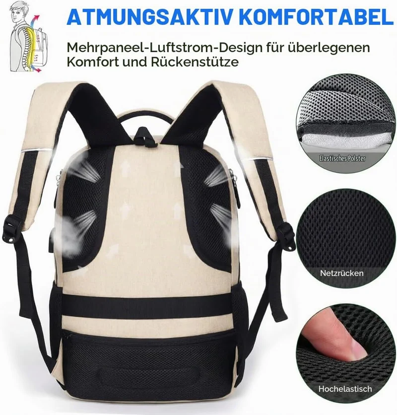 YAMTION Schulrucksack Herren Damen Jungen Mädchen Teenager 15,6 Zoll Notebook USB Ladeanschluss Dayp