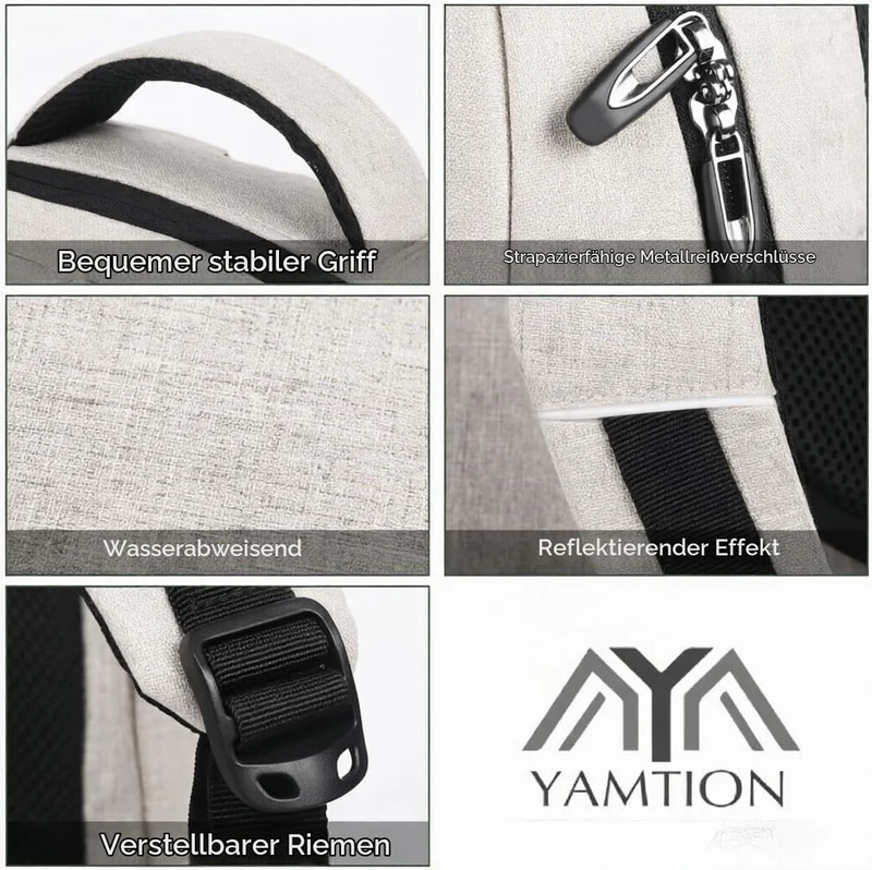 YAMTION Schulrucksack Herren Damen Jungen Mädchen Teenager 15,6 Zoll Notebook USB Ladeanschluss Dayp