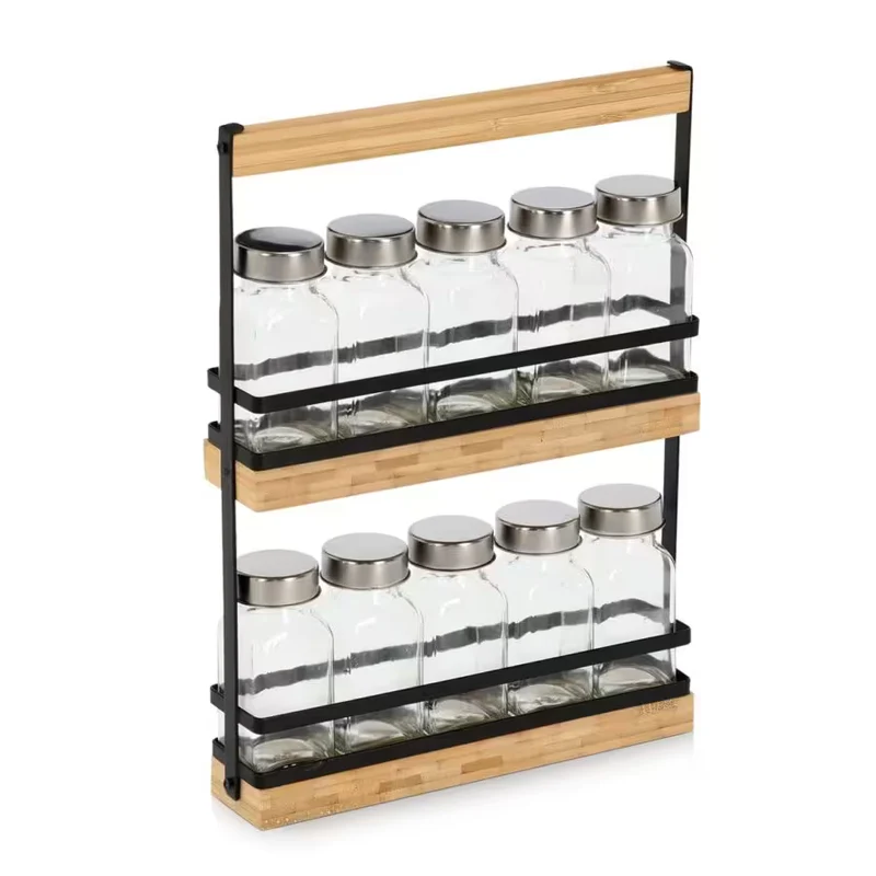 Gewürzständer-Set, 11-tlg., Glas/Metall/Bambus