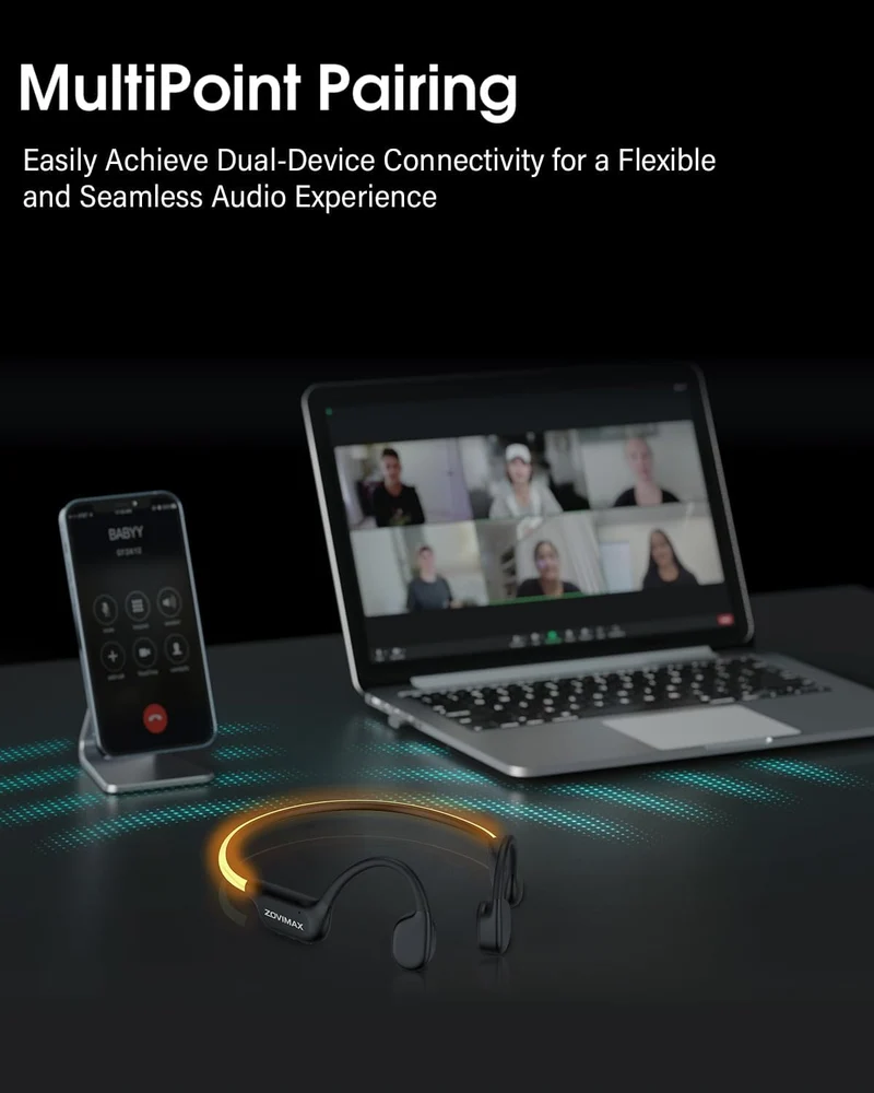 Knochenschall Kopfhörer Bluetooth 6.0 mit LED-Sicherheitslicht, Open Ear Sportkopfhörer Bluetooth mi