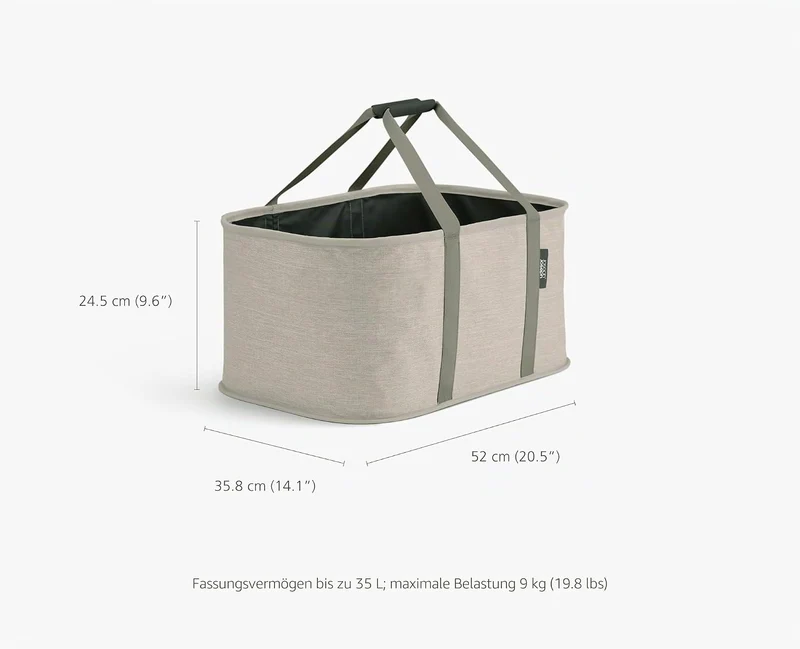 Joseph Joseph Hold-All faltbarer 35L Wäschekorb, Feuchtigkeitsabweisend, Strapazierfähig, Beige Tasc