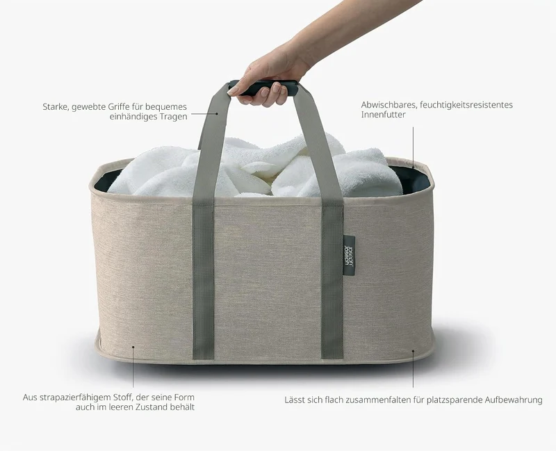 Joseph Joseph Hold-All faltbarer 35L Wäschekorb, Feuchtigkeitsabweisend, Strapazierfähig, Beige Tasc