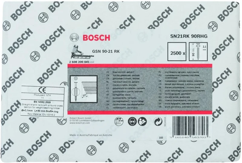Bosch 2500x PRO SN21FH RG, Streifennagel, 21° Vollkopf (Länge 90 mm,) 90 mm Gerillt / Feuerverzinkt,