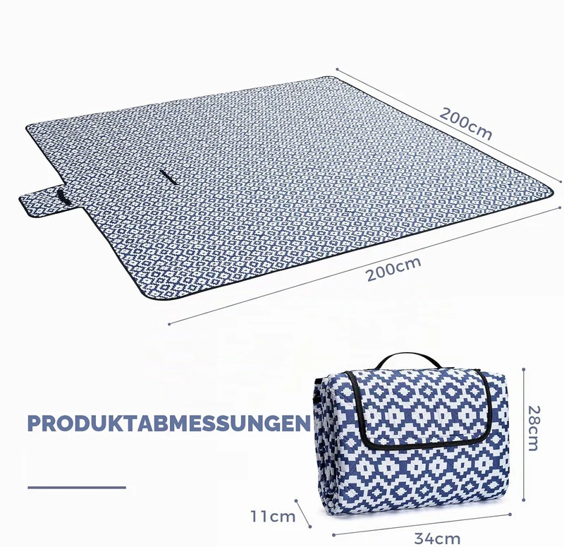 Oak & Tea Picknickdecke Wasserdicht 200x200 cm XXL Sandfrei Isoliert Maschinenwaschbar Stranddecke C