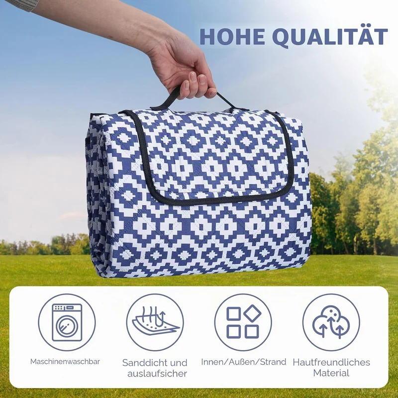 Oak & Tea Picknickdecke Wasserdicht 200x200 cm XXL Sandfrei Isoliert Maschinenwaschbar Stranddecke C