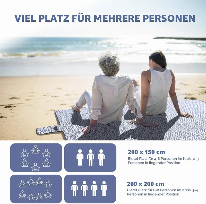 Oak & Tea Picknickdecke Wasserdicht 200x200 cm XXL Sandfrei Isoliert Maschinenwaschbar Stranddecke C