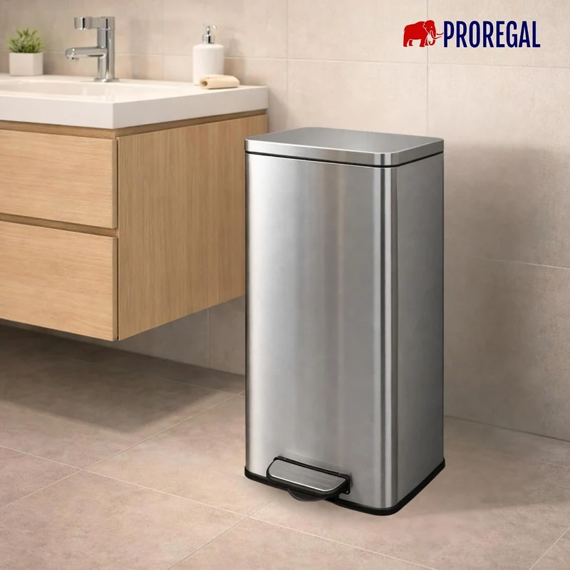 PROREGAL Mülleimer Küche Bad 50L, Abfalleimer mit Softclose & Stay-Open Deckel, Fusspedal & Inneneim