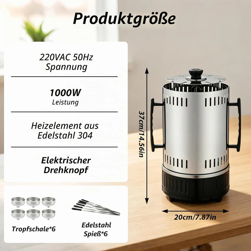 Vertikaler Elektrischer Grill, Elektrischer BBQ Tischgrill Vertikalgrill aus Edelstahl, Elektrogrill