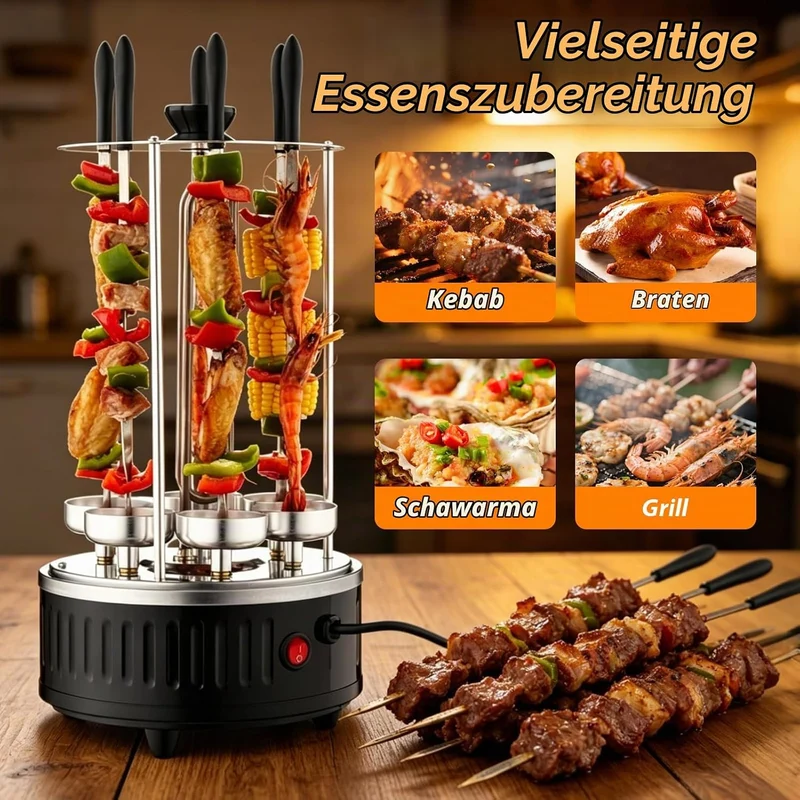 Vertikaler Elektrischer Grill, Elektrischer BBQ Tischgrill Vertikalgrill aus Edelstahl, Elektrogrill