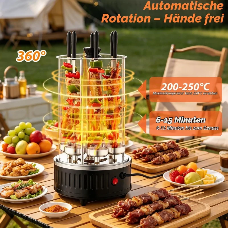 Vertikaler Elektrischer Grill, Elektrischer BBQ Tischgrill Vertikalgrill aus Edelstahl, Elektrogrill