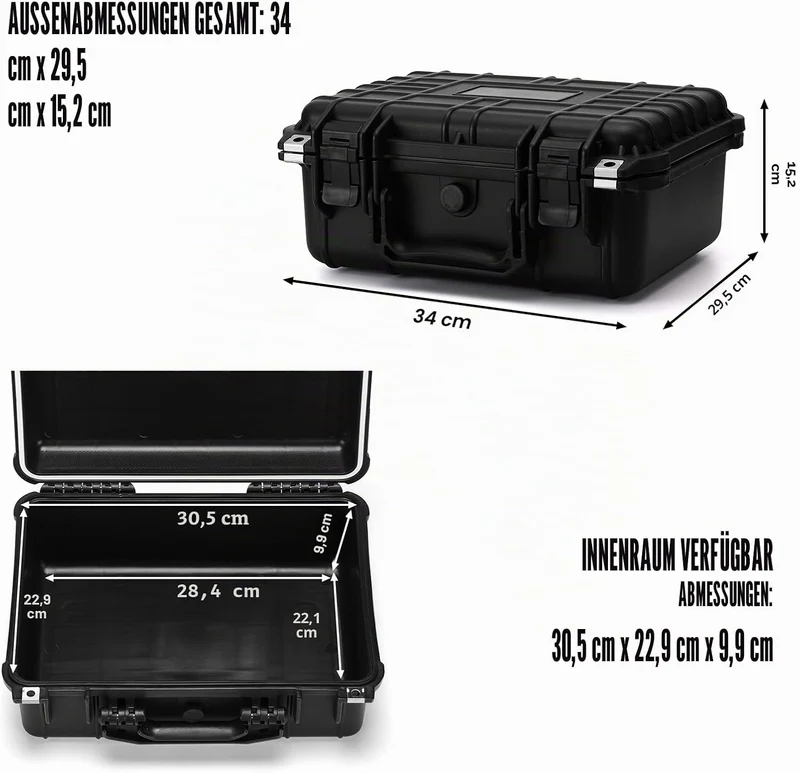 Mayouko Waterproof Plastic Toolbox with Foam Insert, 13.4" x 11.6" x 6", IP67 Lockable Storage Box,