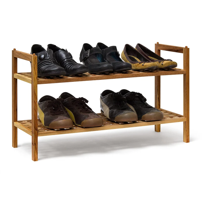 Relaxdays Schuhregal Walnuss stapelbar H x B x T: 40,5 x 69 x 26 cm Schuhablage mit 2 Ablagen für ca