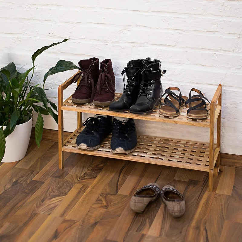 Relaxdays Schuhregal Walnuss stapelbar H x B x T: 40,5 x 69 x 26 cm Schuhablage mit 2 Ablagen für ca
