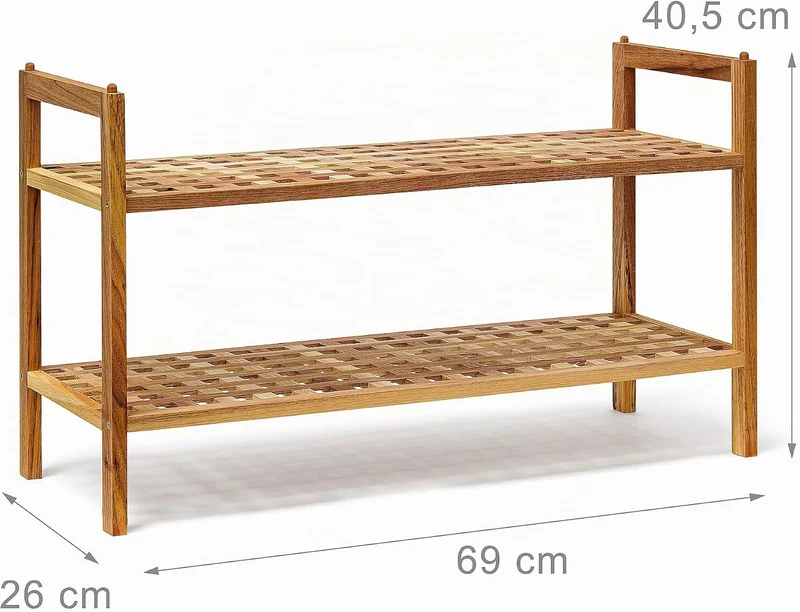 Relaxdays Schuhregal Walnuss stapelbar H x B x T: 40,5 x 69 x 26 cm Schuhablage mit 2 Ablagen für ca