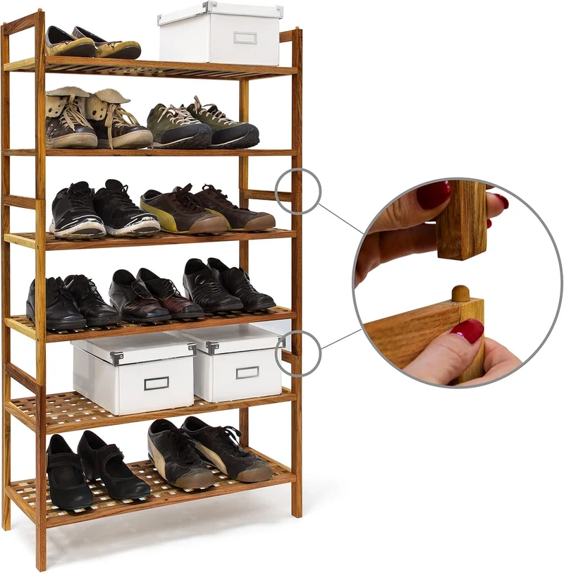 Relaxdays Schuhregal Walnuss stapelbar H x B x T: 40,5 x 69 x 26 cm Schuhablage mit 2 Ablagen für ca