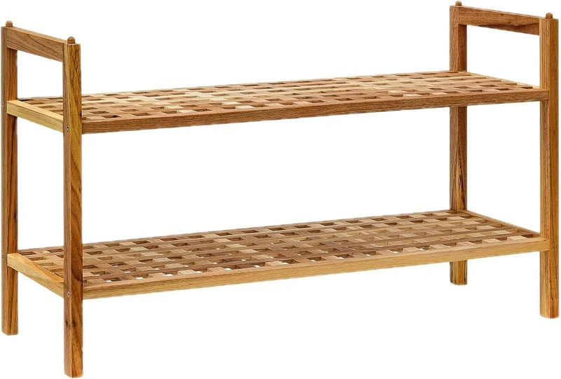 Relaxdays Schuhregal Walnuss stapelbar H x B x T: 40,5 x 69 x 26 cm Schuhablage mit 2 Ablagen für ca