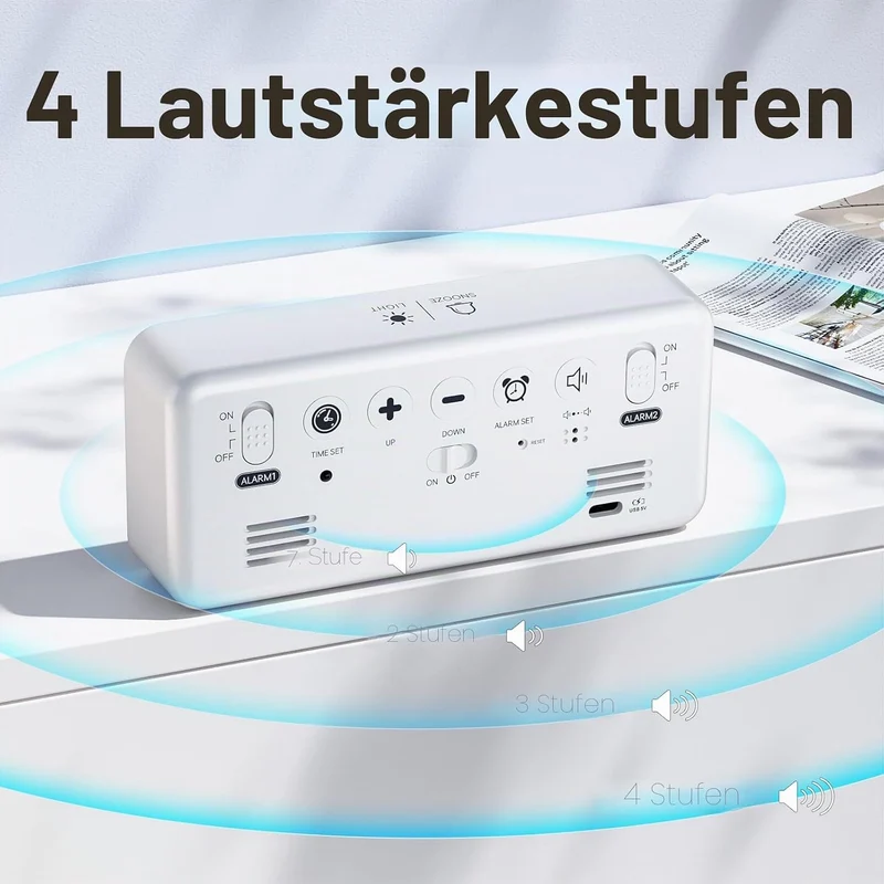 Wecker Digital, LED Digitaluhr mit Temperaturanzeige Tragbarer Spiegelalarm Tischuhr mit 2 Alarmen 1