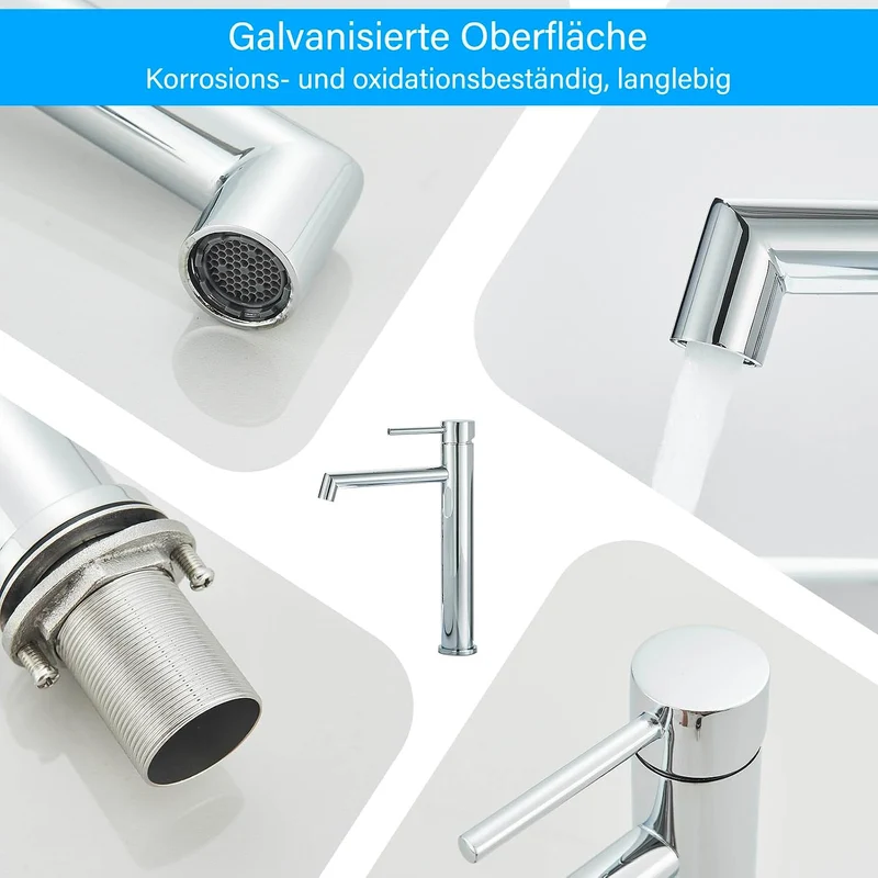 Waschtischarmatur chrom Hoch Wasserhahn Bad Badezimmer Waschbecken Armatur Edelstahl Einhebelmischer