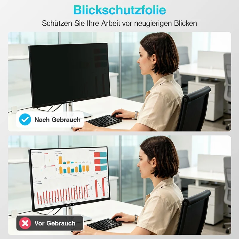 21,5 Zoll Monitor Blickschutzfolie 16:9 Seitenverhältnis, Anti Blaulichtfilter, Anti Glare Folie, Bl