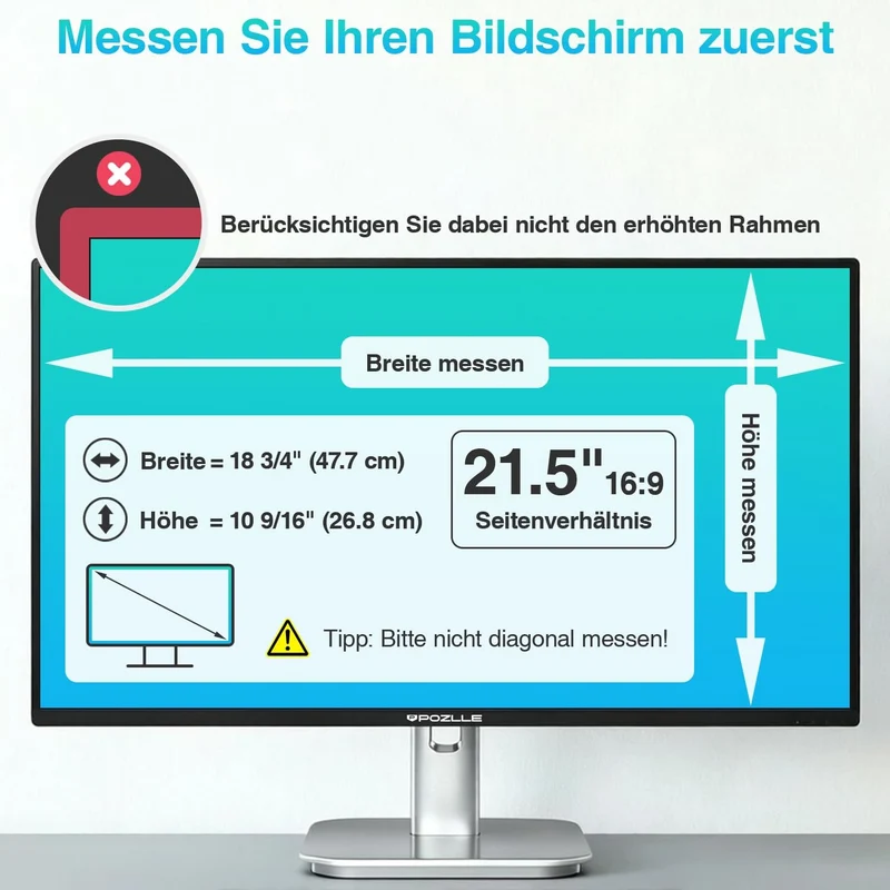 21,5 Zoll Monitor Blickschutzfolie 16:9 Seitenverhältnis, Anti Blaulichtfilter, Anti Glare Folie, Bl