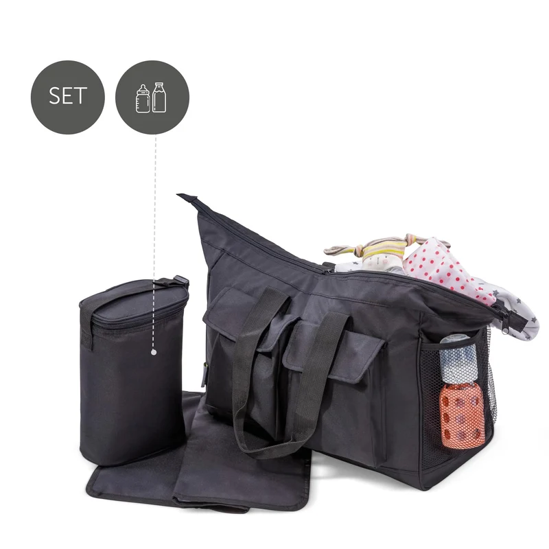 Hauck Care Me Grosse Multifunktionale Wickeltasche inklusive Wickel-Unterlage, Isolierter Flaschenha