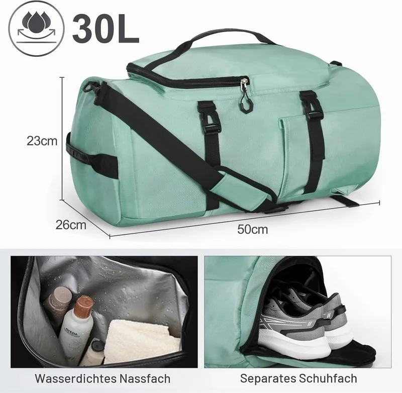 45L Sporttasche Damen Herren, Gross Reisetasche mit Schuhfach und Nassfach Travel Duffle Bag mit Ruc