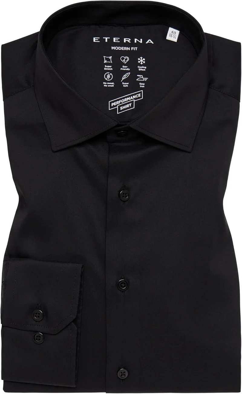 ETERNA Male Performance Shirt unifarben MODERN FIT 39 Schwarz, 39 Schwarz