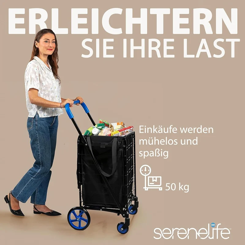 SereneLife Einkaufstrolley Klappbar & Treppensteiger, Einkaufswagen- aus Metall, Shopping Trolley- 5