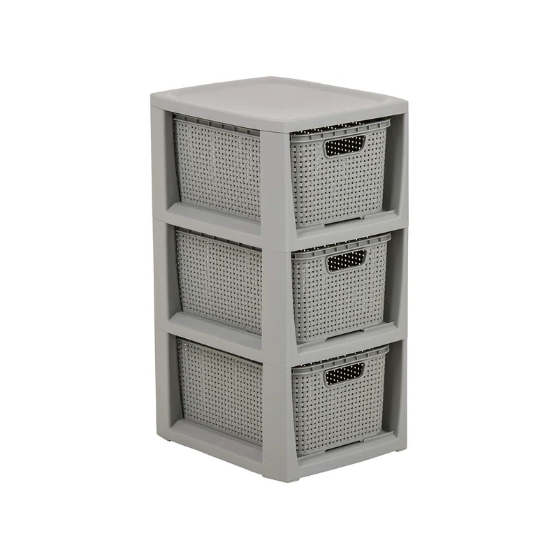 BranQ - Home essential Regal in Rattan Design, BPA-freie Kunststoff PP, Hellgrau, 29,5x24x48,7 cm, 3