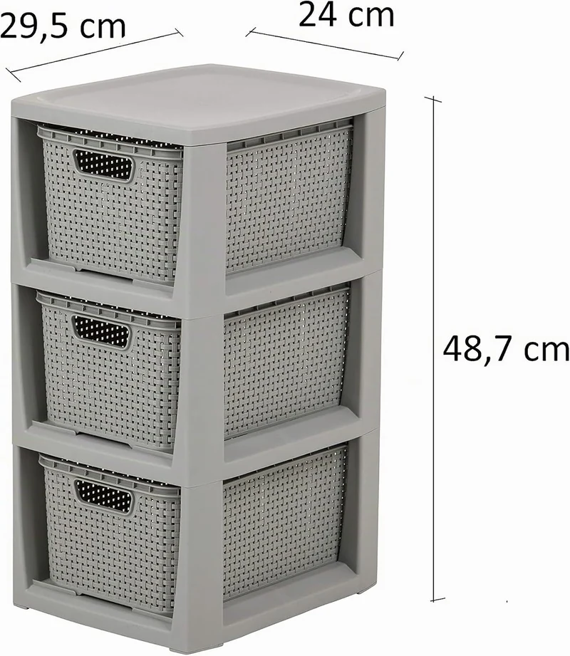 BranQ - Home essential Regal in Rattan Design, BPA-freie Kunststoff PP, Hellgrau, 29,5x24x48,7 cm, 3