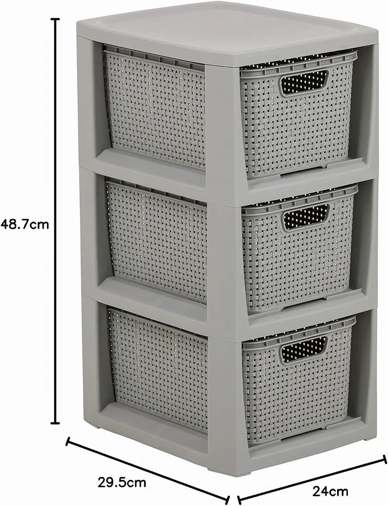 BranQ - Home essential Regal in Rattan Design, BPA-freie Kunststoff PP, Hellgrau, 29,5x24x48,7 cm, 3