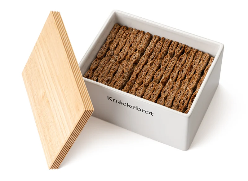 Vorratsdose weiß mit Holzdeckel für Knäckebrot 17,5 x 13,5 x 11 cm