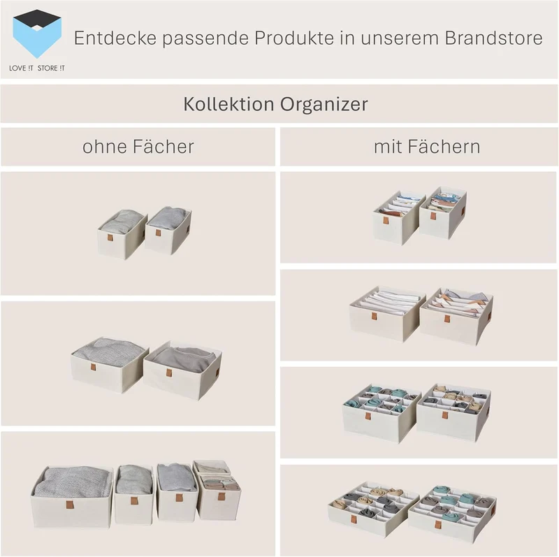 LOVE IT STORE IT - Premium - 3er Set Schrank Organizer aus Leinen - Schubladen Organizer für Kleider