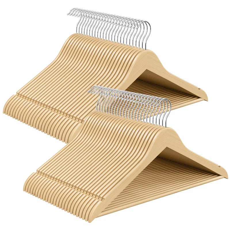 SONGMICS Holzkleiderbügel aus Birkenholz, Platzsparende, 50 Stück Naturfarben 50 Stück, Naturfarben