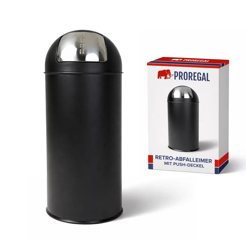 PROREGAL Mülleimer Küche Bad mit Push Klappe 38L, Abfalleimer 38 Liter, Stahl Matt Schwarz, Pushmüll