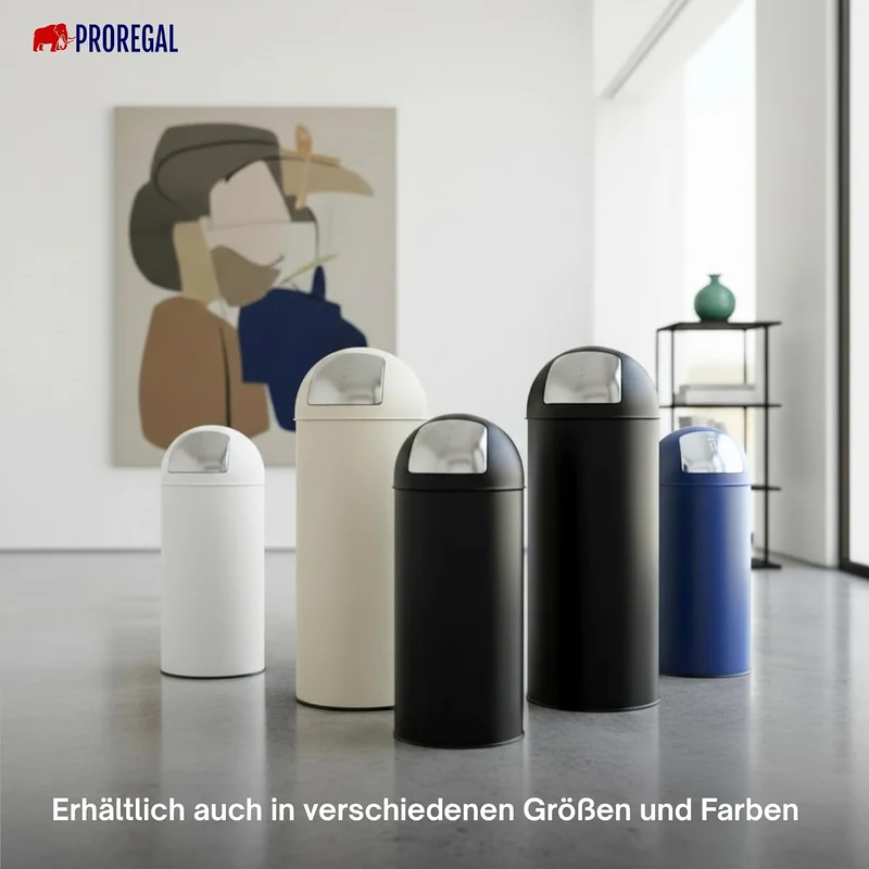 PROREGAL Mülleimer Küche Bad mit Push Klappe 38L, Abfalleimer 38 Liter, Stahl Matt Schwarz, Pushmüll