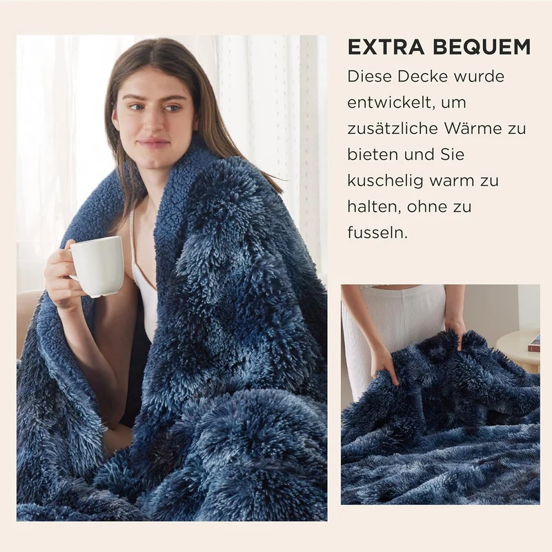 BEDSURE Kuscheldecke Flauschig Decke, Blau Sofadecke Warm Sherpa Decke, Felldecke Dicke Decken Couch
