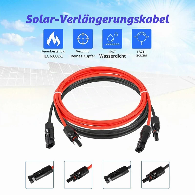 Gbformat Solarkabel 4mm2,Verlängerung 4MM² 10Meter, Solarstecker Solarkable Verlängerungskabel,pv Ka