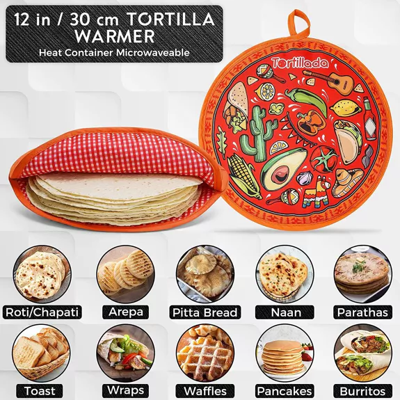 Tortilla Wärmer 30cm mikrowellengeeignet aus Baumwolle/Polyester rot