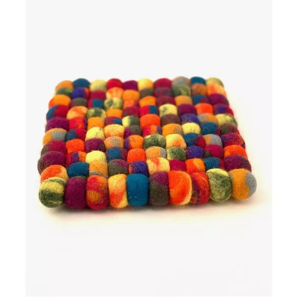 Topfuntersetzer 18x18 cm eckig Filzkugel Herbst