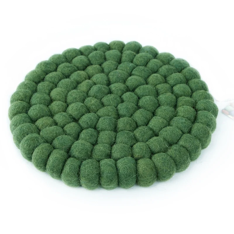 Topfuntersetzer 18 cm rund Filzkugel moosgrün
