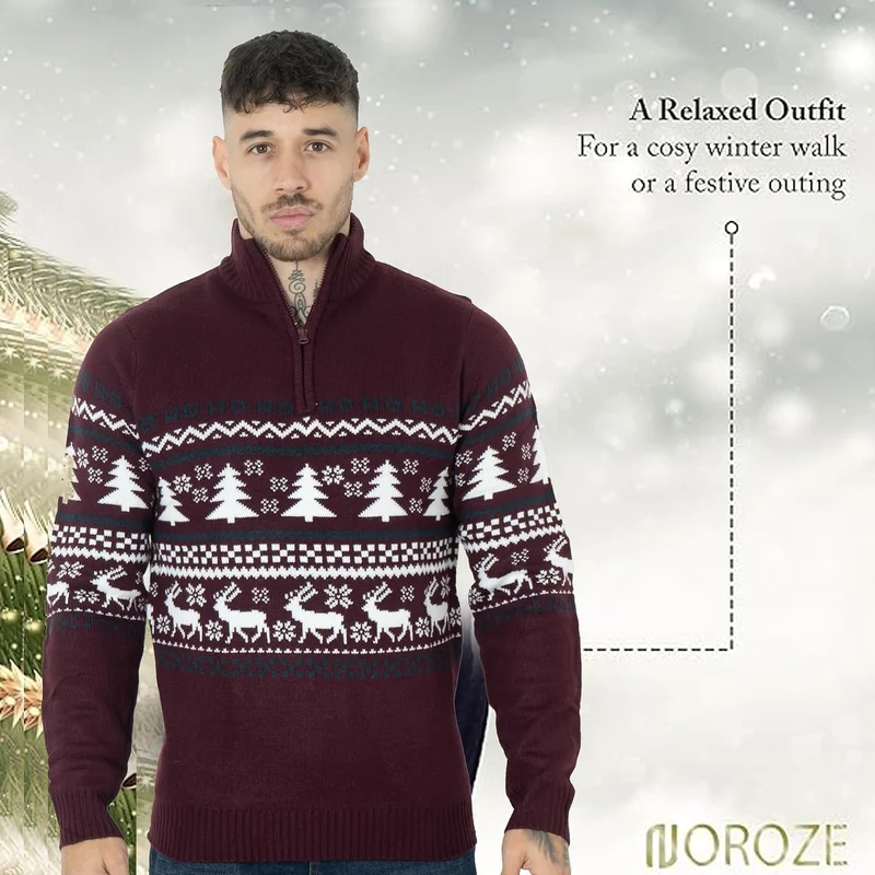 NOROZE Herren Weihnachten Pullover Neuheit Faire Insel Jumper Grobstrick Pulli für Frauen Unisex, Bu