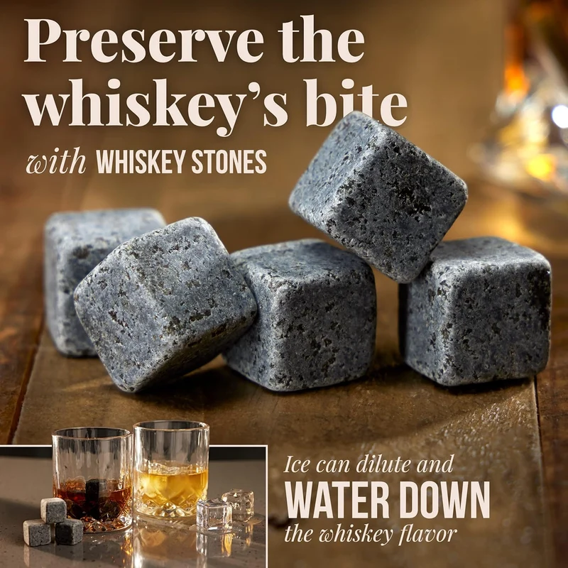 Mixology & Craft Whiskey Stones Geschenkset für Männer - 2 Gläser, 8 Kühlsteine & Holzkiste - Whiske