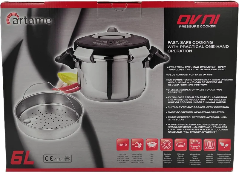 Artame Ovni Schnellkochtopf UFO, 6 l, Edelstahl, Silber