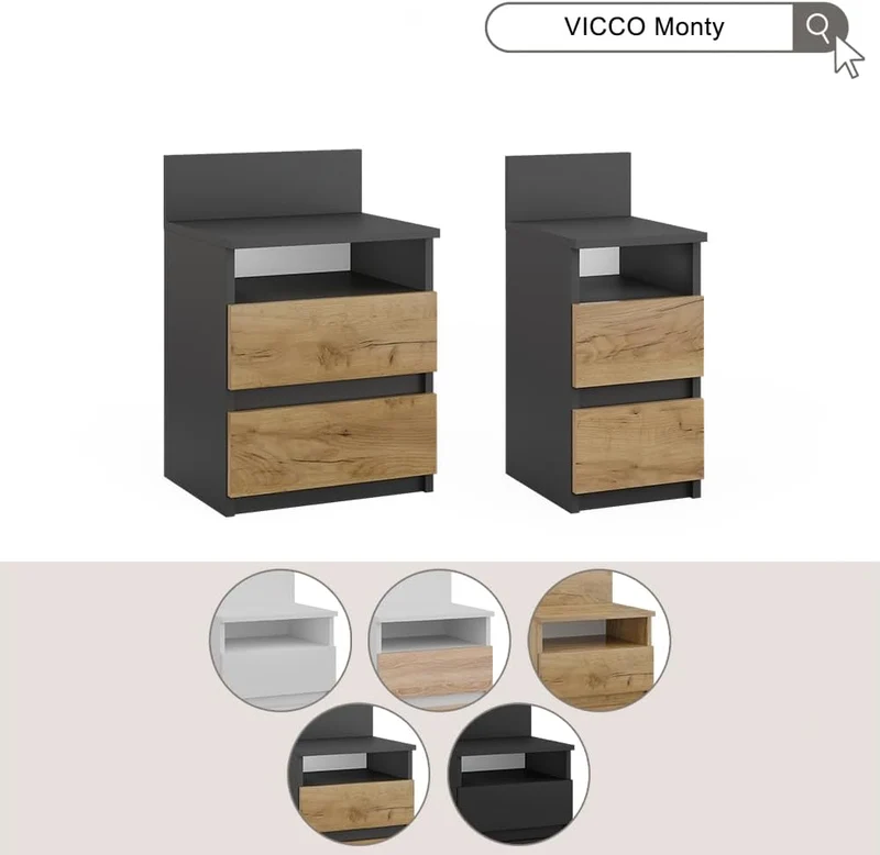 Vicco Nachttisch Monty, Goldkraft Eiche, 39.6 x 59.1 cm 40 x 59 cm Einzeln Goldkraft Eiche, 40 x 59