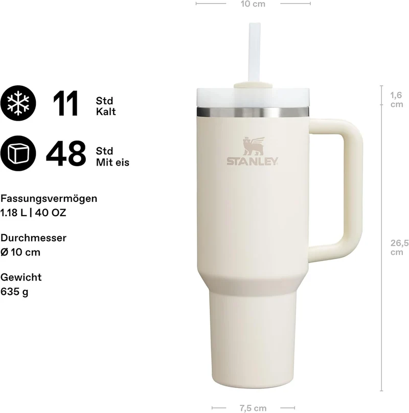 Stanley Quencher H2.0 FlowState Trinkflasche mit Strohhalm 1.2L - Thermobecher Kühlt 11 Stunden - 48